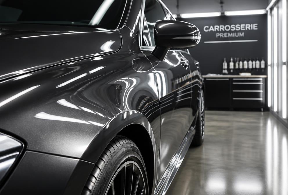 Glanzende carrosserie in garage